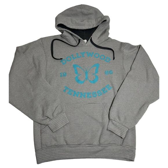Dollywood Hoodie Sweatshirt Size S Gray Striped Blue Butterfly Dolly Parton - Picture 1 of 16